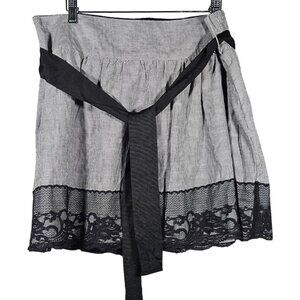 Whimsical Goth Victorian Preppy B W Striped Skirt Lace Hem Tie Waist Retro